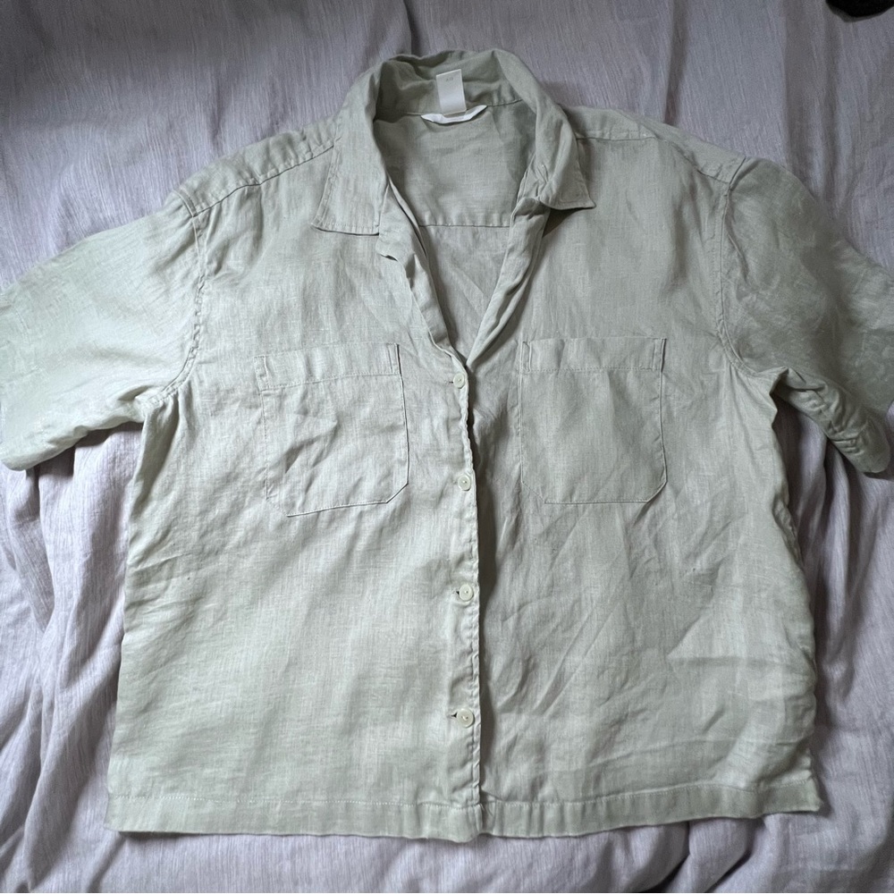 h&m sage green linen shirt
